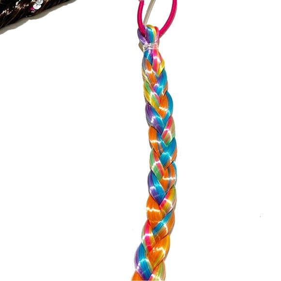 Childrens Ponytail Hair Extension Braids Rainbow Brown Pink Sequins Brunette Fun - Picture 4 of 10
